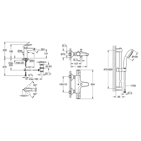 Набір змішувачів 3 в 1 для ванної кімнати S-Size Grohe Start UA202304TS
