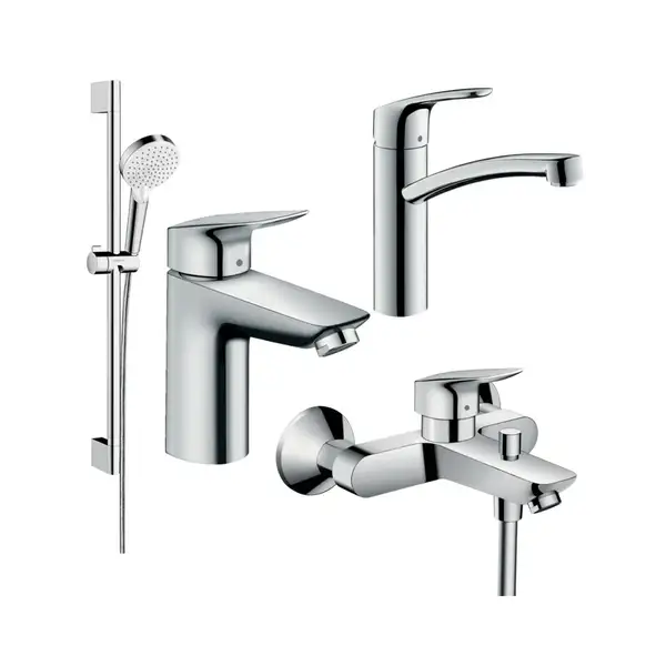 Набір змішувачів для ванни Hansgrohe EcoSmart Logis / Focus 100 (71104 + 7140 + 31806 + 26534400), хром (20200012)