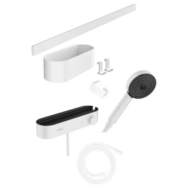 Набор термостат и лейка для душа Hansgrohe Pulsify Select EcoSmart с акссесуарами WallStoris, белый матовый (24250700) фото 1 Aquada.com.ua