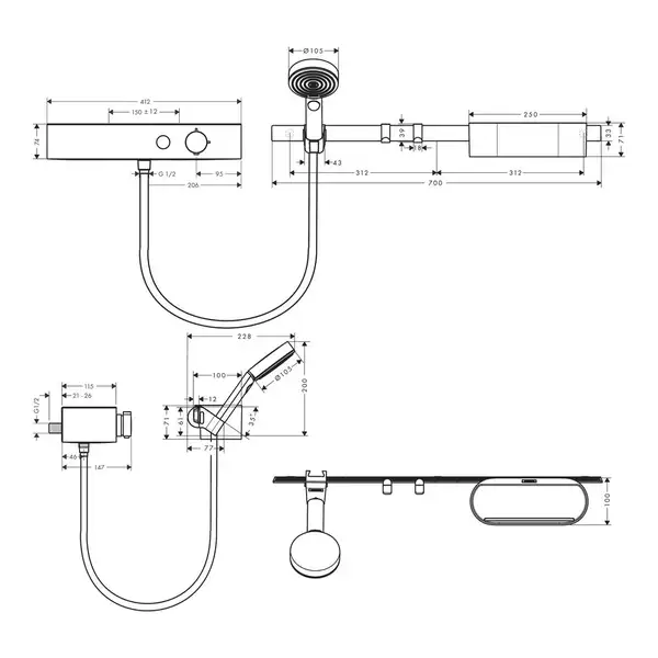 Hansgrohe WallStoris Комплект для душа 7в1, Matt White (24250700)