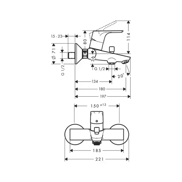 Набор смесителей для ванны 3-в-1 Hansgrohe Focus/Croma Select E (цвет - хром) (31940112) фото 9 Aquada.com.ua