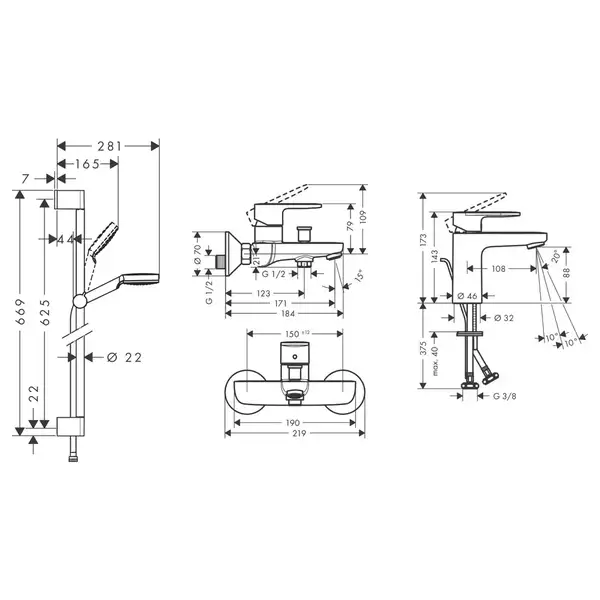 HANSGROHE Vernis Blend 100 Набор смесителей, хром (71551111)
