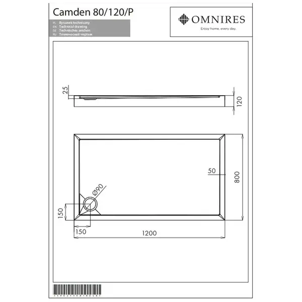 піддон Omnires Camden 80x120 (CAMDEN80/120/PBP)
