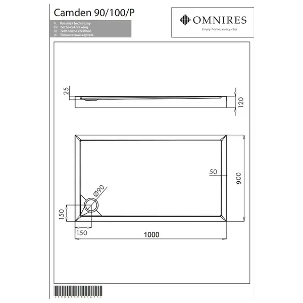 піддон Omnires Camden 90x100 (CAMDEN90/100/PBP)