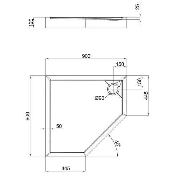 Qtap Diamond Душовий піддон 90x90x12 см, білий (309912) (DIAMOND309912)