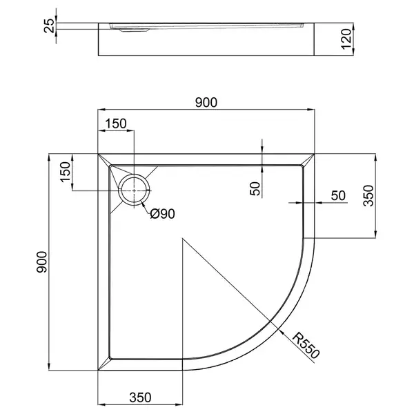 Qtap Robin Душовий піддон 90x90x12 см, білий (ROBIN309912C)