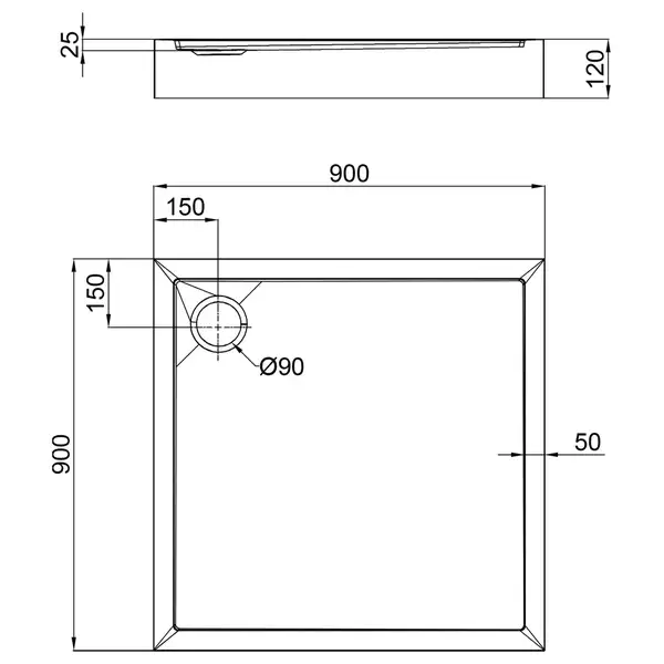 Qtap Tern Душовий піддон 90x90x12 см, білий (TERN309912C)