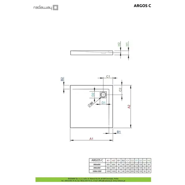 Radaway Argos C Душовий піддон 90x90 см, білий (4AC99-01)