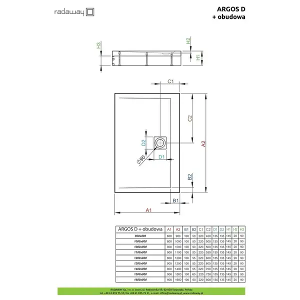 Radaway Argos D Душовий піддон 100x90 см, білий (4ADN910-02)