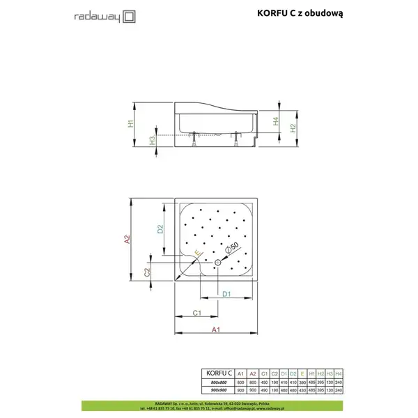 Radaway Korfu C Душовий піддон 80x80 см, білий (4C88400-03)