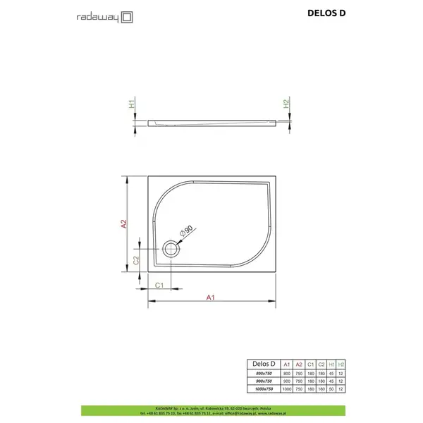 Душовий піддон Delos D 100x75 см, RADAWAY (4D17555-03)