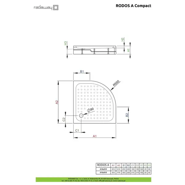 Radaway Rodos A Compact Душовий піддон, білий (4P88155-03)