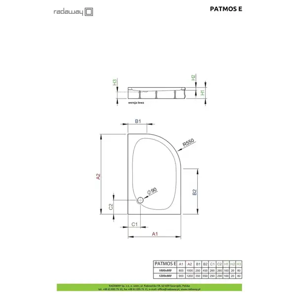 Душовий піддон Patmos E 120x90 см лівий, RADAWAY (4P91217-03L)