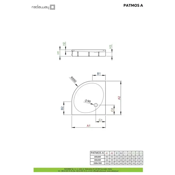 Душовий піддон Patmos A 80x80 см, RADAWAY (4S88155-03)