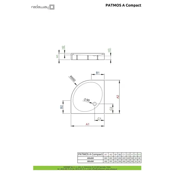 Radaway Patmos A Compact Душовий піддон 80x80 см, білий (4S88155-05)
