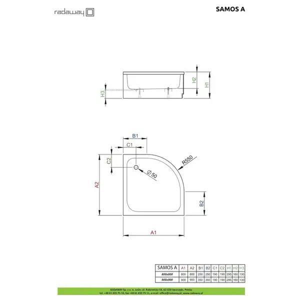 Душовий піддон Samos A 80x80 см, RADAWAY (4S88300-03)