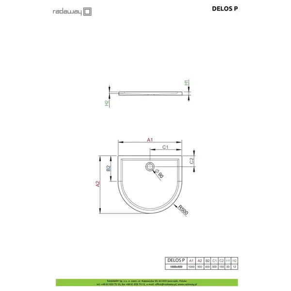 Душовий піддон Delos P 100x90см, RADAWAY (4Z19035-03N)