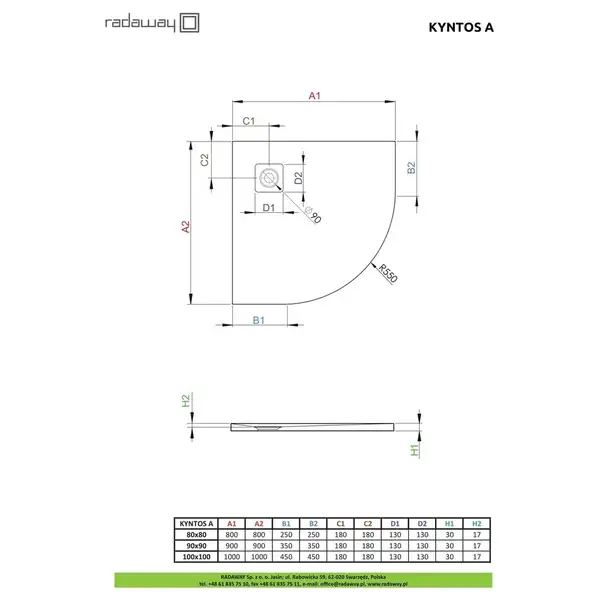 Душовий піддон Kyntos A 100x100 см white, RADAWAY (HKA100100-04)