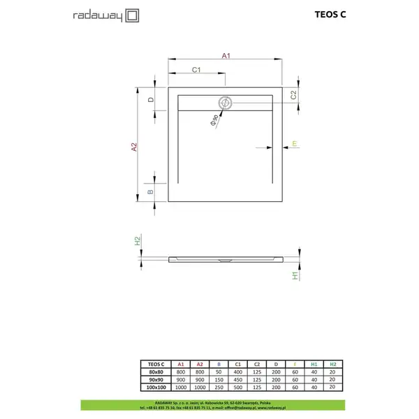 Radaway Teos C Душовий піддон 90x90 см, чорний (HTC9090-54)