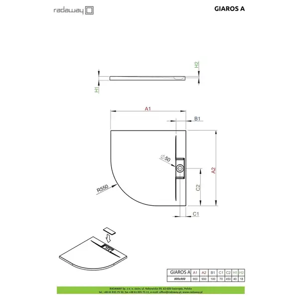 Душовий піддон Giaros A 90x90 см, RADAWAY (MKGA9090-03)