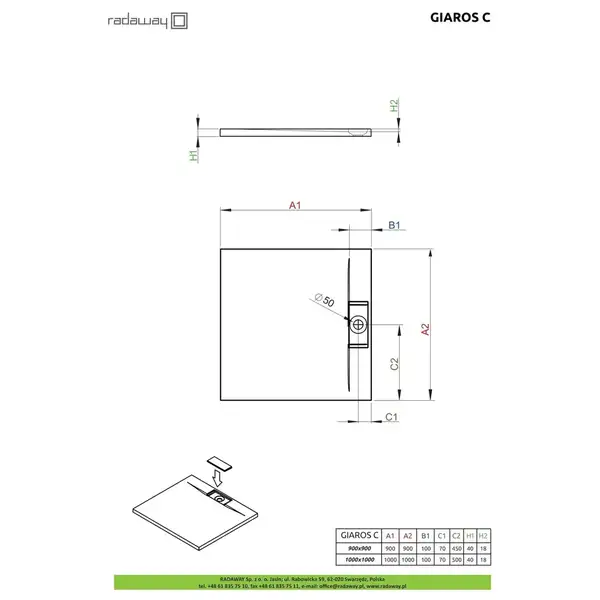Душовий піддон Giaros C 90x90 см, RADAWAY (MKGC9090-03)