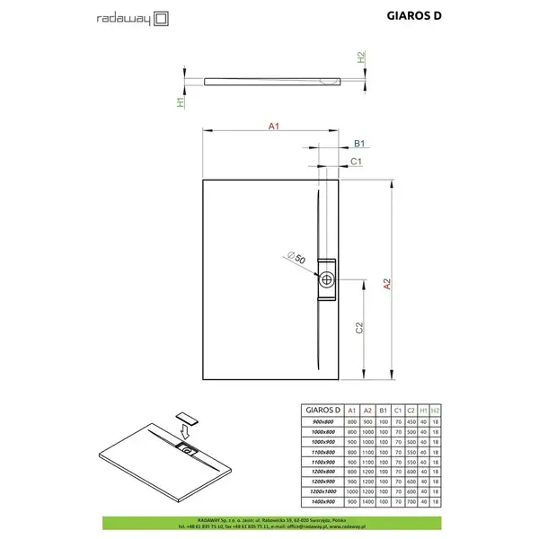 Душовий піддон Giaros D 100x80 см, RADAWAY (MKGD1080-03)
