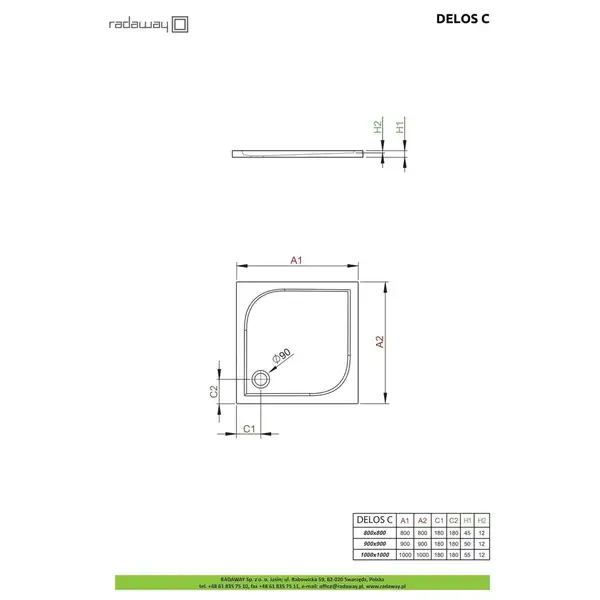 Radaway Delos C Душовий піддон 90x90 см, білий (SDC0909-01)