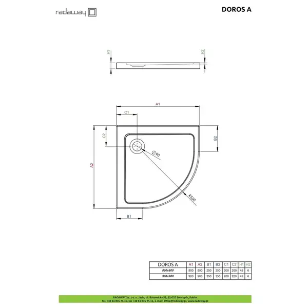 Душовий піддон Doros A 80x80 см, RADAWAY (SDRA8080-01)