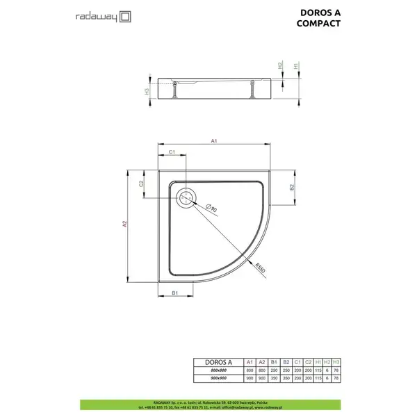 Душовий піддон Doros A Compact 90x90 см, RADAWAY (SDRA9090-05)