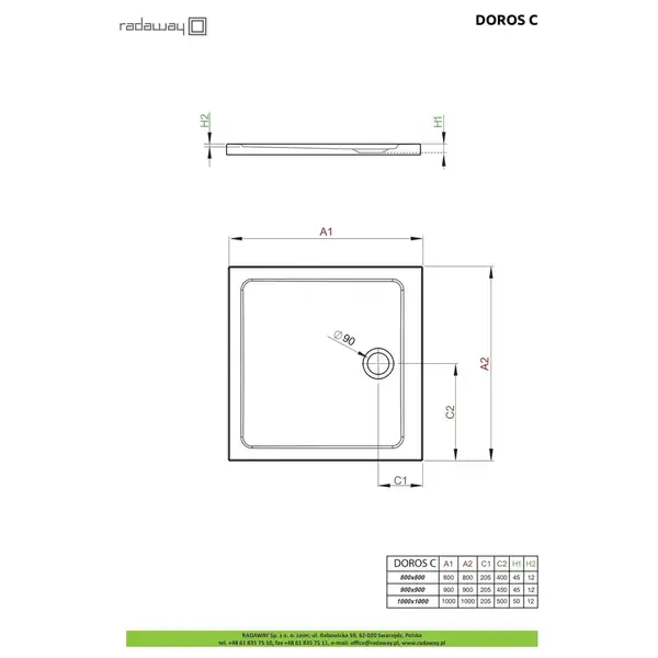 Душовий піддон Doros C 80x80 см, RADAWAY (SDRC8080-01)