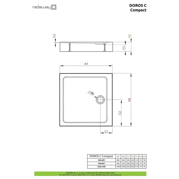 Душовий піддон Doros C Compact 80x80 см, RADAWAY (SDRC8080-05)