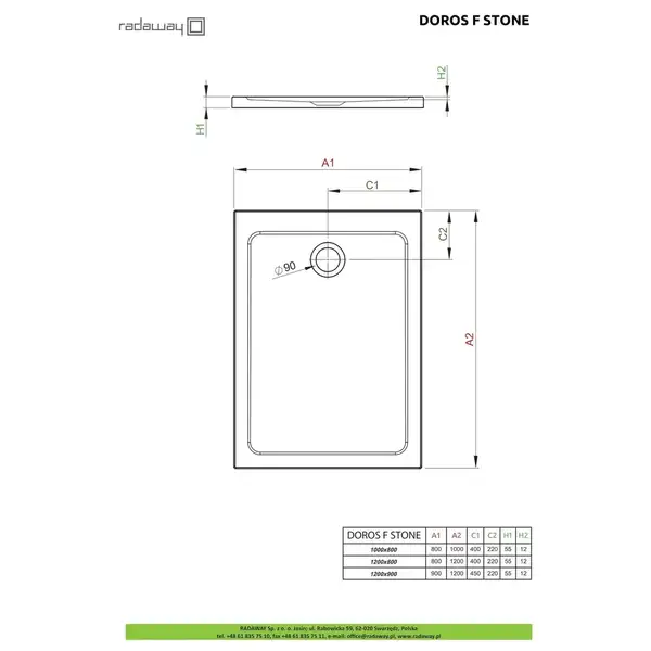 Душовий піддон Doros F Stone White 120x90 см, RADAWAY (SDRF1290-01-04S)