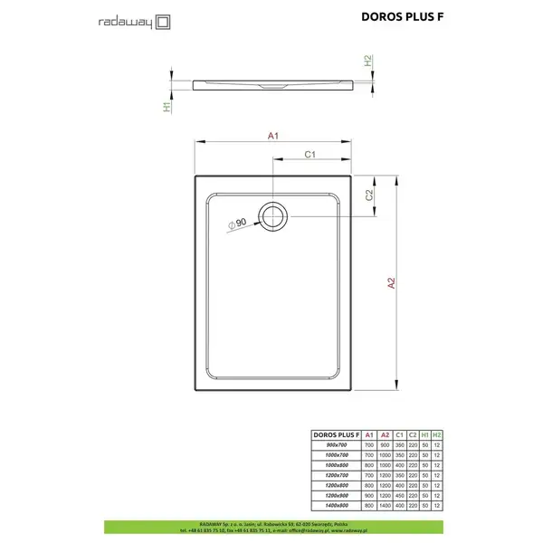 Душовий піддон Doros Plus F 100x70 см, RADAWAY (SDRFP1070-01)
