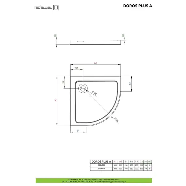 Душовий піддон Doros Plus A 80x80 см, RADAWAY (SDRPA8080-01)