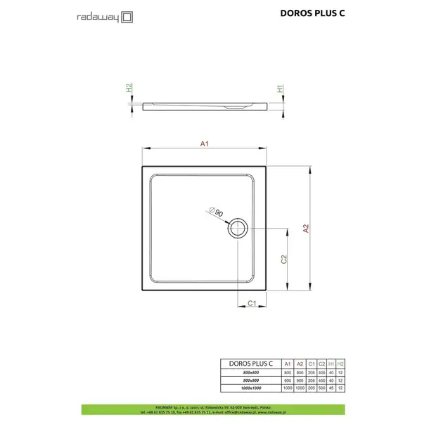 Душовий піддон Doros Plus C 80x80 см, RADAWAY (SDRPC8080-01)