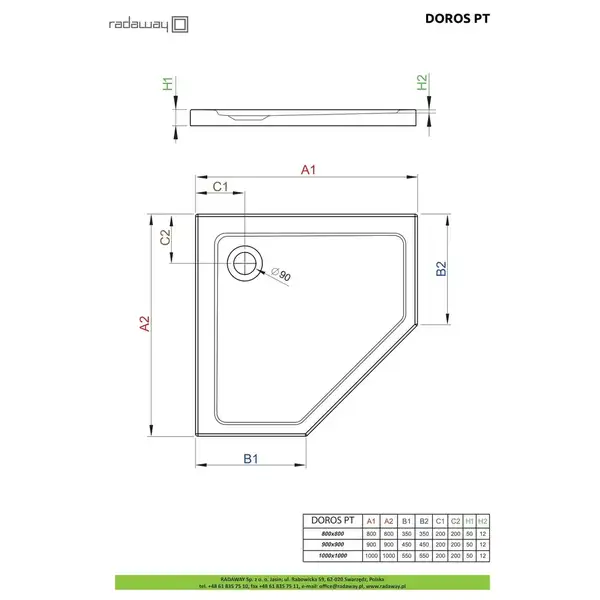 Radaway Doros PT Душовий піддон 100x100, білий (SDRPT1010-01)