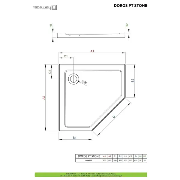 Radaway Doros PT Душовий піддон, Stone White 90x90 см (SDRPT9090-01-04S)