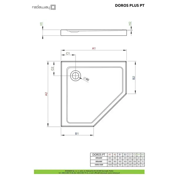 Душовий піддон Doros Plus PT 100x100 см, RADAWAY (SDRPTP1010-01)