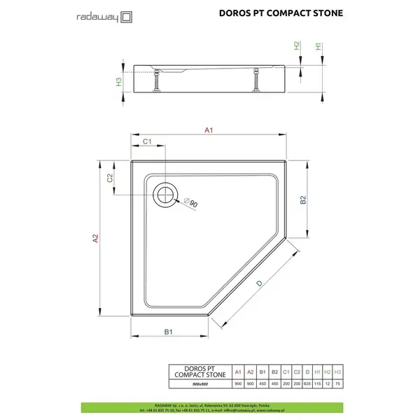 Radaway Doros PT Compact Піддон, 90x90, білий (SDRPTP9090-05-04S)