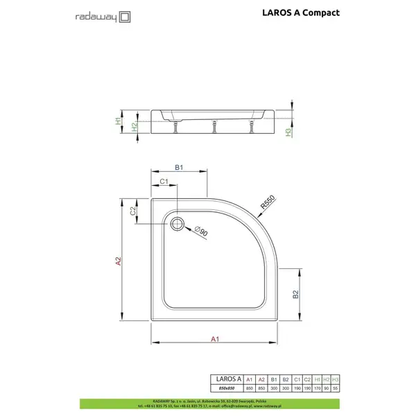 Radaway Laros A Compact Душовий піддон 85x85 см, білий (SLA8585-01)