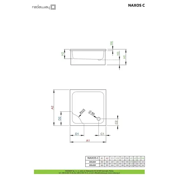 Душовий піддон Naxos C 90x90 см, RADAWAY (SNC9941-28)