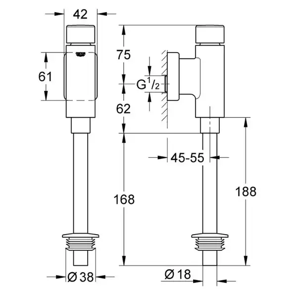 Grohe Rondo Смывное устройство для писсуара, хром (37346000)