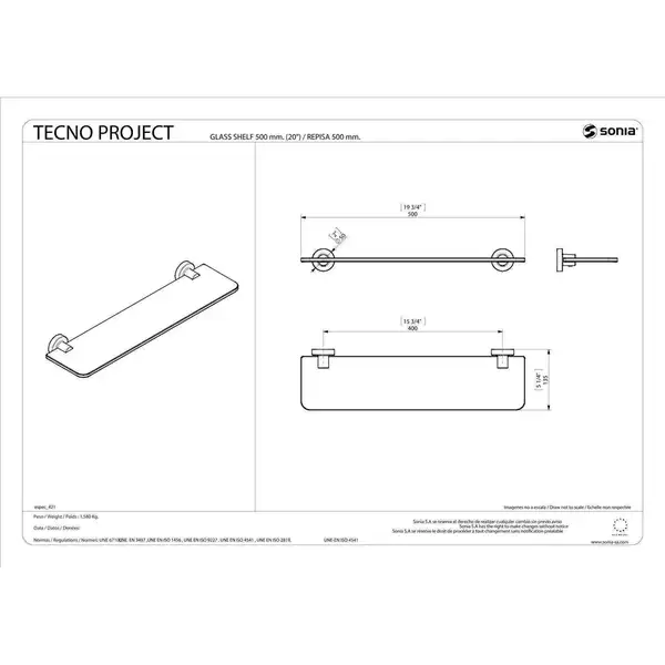 Поличка скляна Sonia Tecnoproject 500х50х135 мм, White (176878)