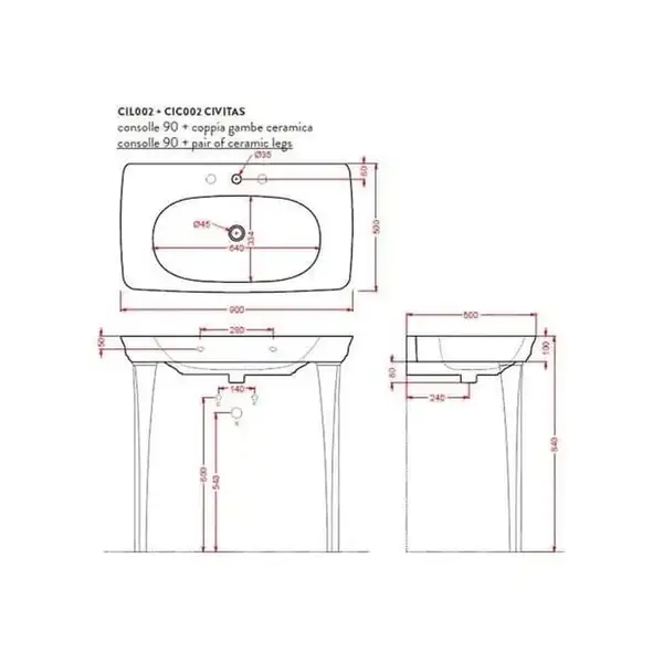 Умивальник підвісний Artceram Civitas 90x50, чорний (CIL002 03;00)