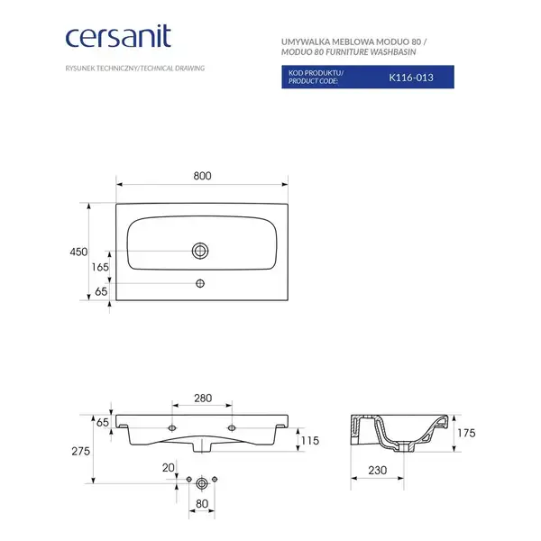 Cersanit Moduo 80 Умивальник меблевий, білий (CCWF1007802074)