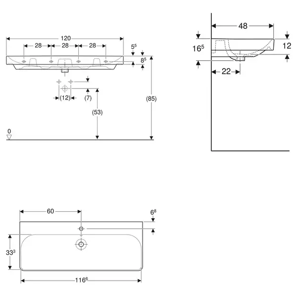 Раковина подвесная Geberit Smyle Square 120 х 48 х h16,5 см, с 1 отверстием под смеситель (500.226.01.1) фото 3 Aquada.com.ua