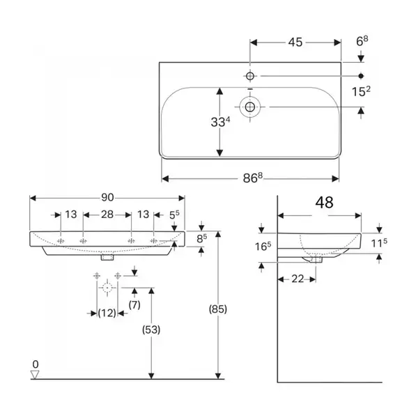 Geberit Smyle Square Раковина подвесная 90x48 см, белая (500.251.01.1)