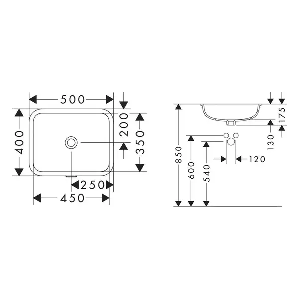 Раковина вбудована під стільницю 35 х 45 см Hansgrohe Xuniva Q  60154450