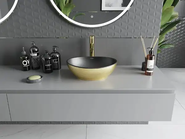 Умывальник (раковина) MEXEN ELZA BRUSHED GOLD BLACK MATT накладной (MEX-21014027)