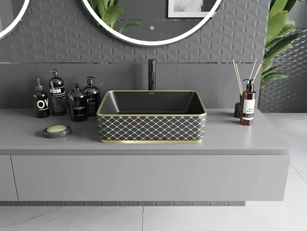 Умывальник (раковина) MEXEN CATIA BLACK DIAMOND GOLD накладной (MEX-21314879)